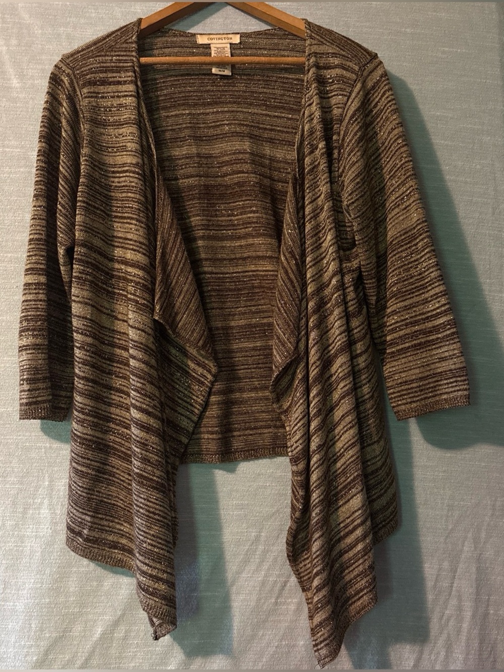 Covington Cardigan Open Front 3/4 Sleeve Brown/Gold Metallic Women’s Sz M